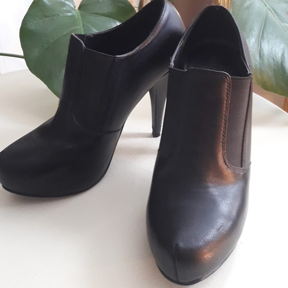 SOLD  Black Platform Ankle Booties Faux Leather